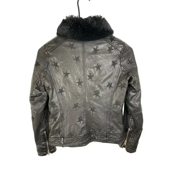 Samantha Sipos Seeing Stars black leather fur collar moto jacket XS Biker Glam - Picture 2 of 6
